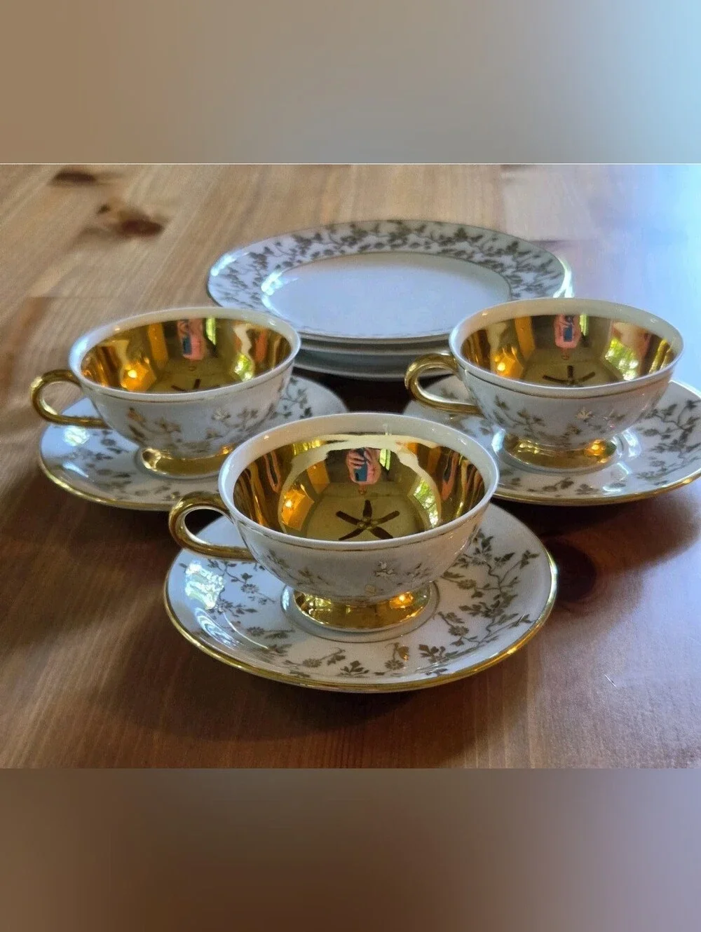 Vintage Hutschenreuther Selb Bavaria Dresden Gold Gilt Demitasse Trio Sets Set 3